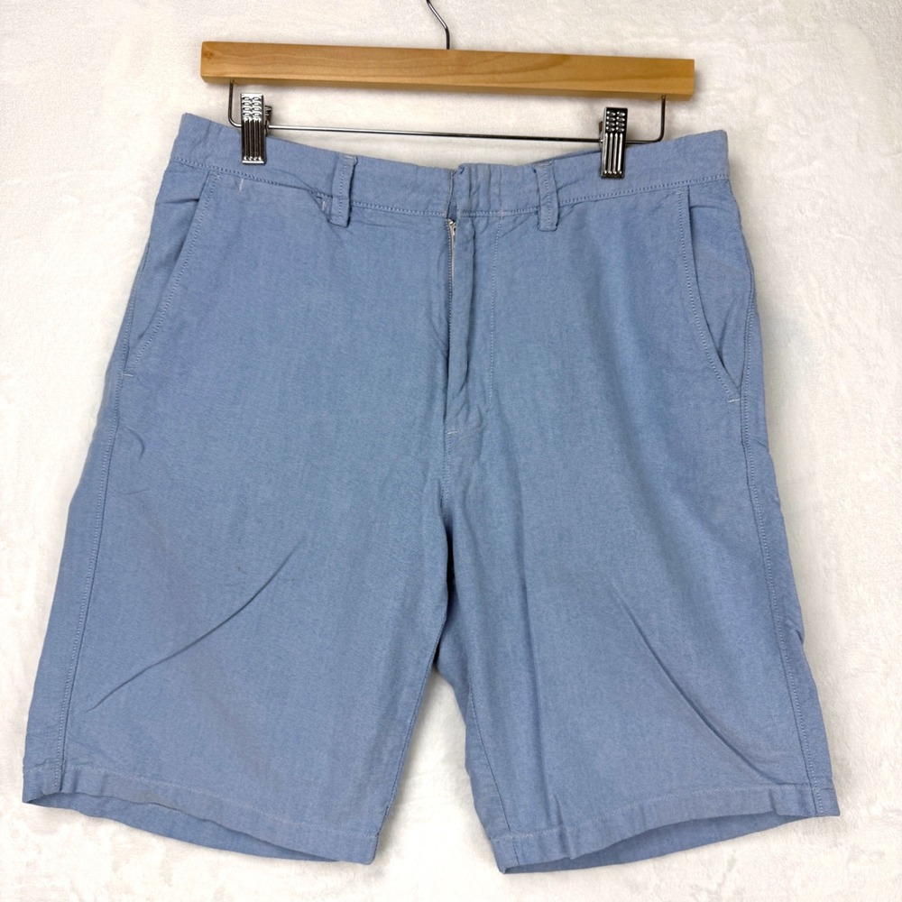 J.CREW Club Mens Light Blue Oxford Cotton Flat Front Shorts Size 32 10.5L